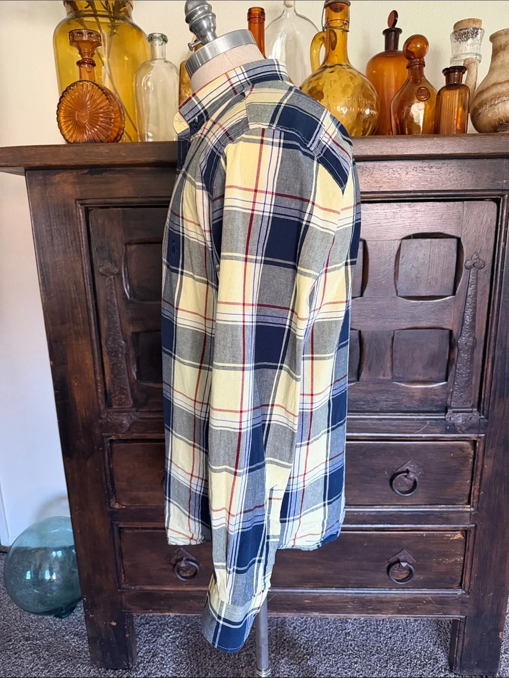 Men's Ralph Lauren Polo Yellow & Navy Plaid Button-Down Shirt